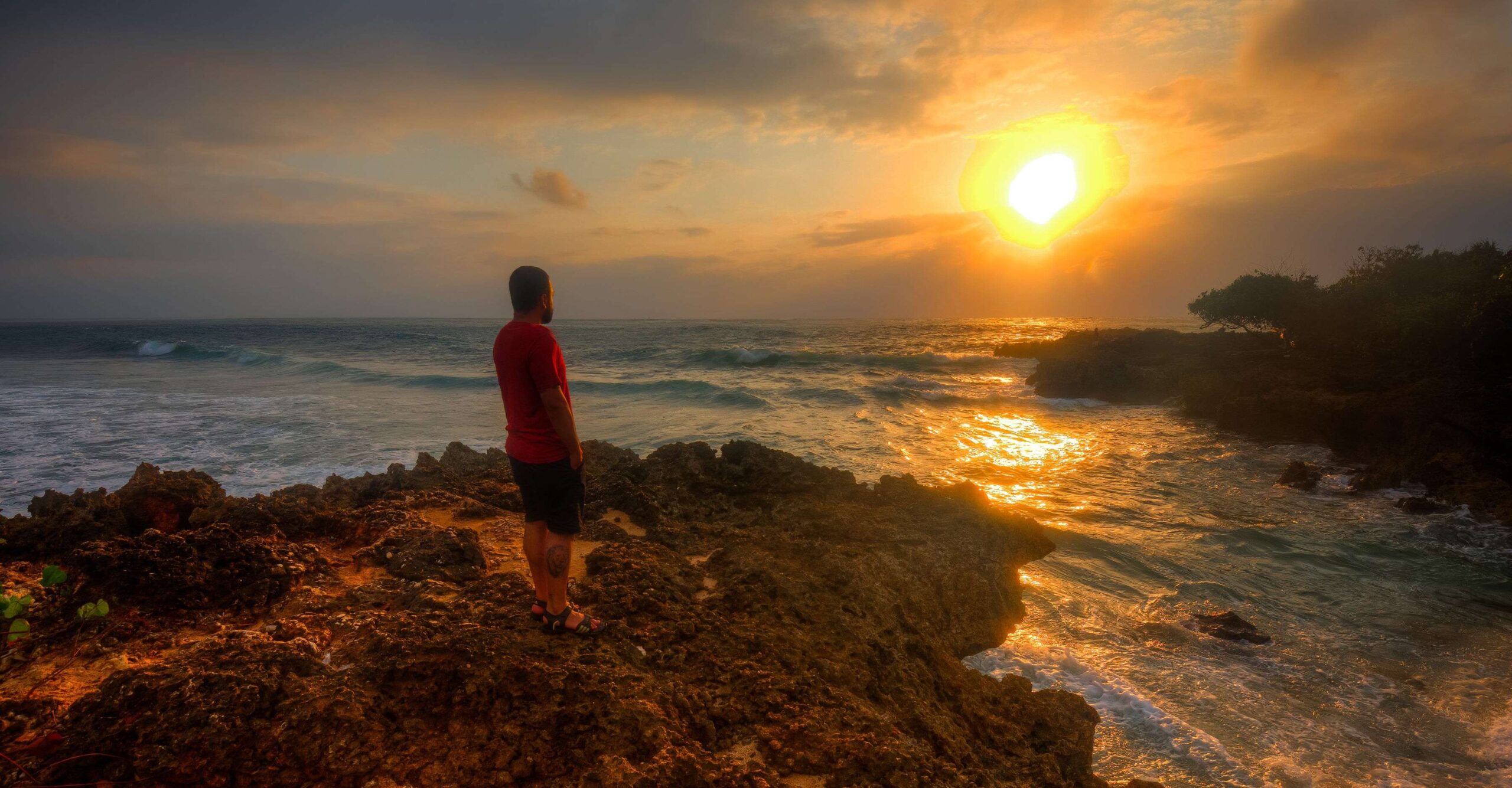 Man on a break at sunrise