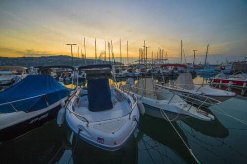 a sunset at the marina in europe